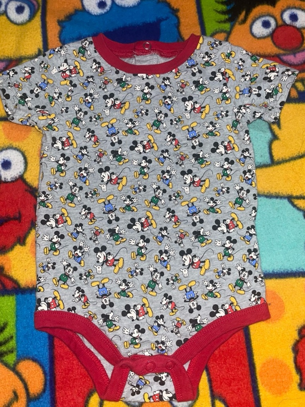 Disney Gray, Red & Multi Mickey Mouse Infant One-Piece Bodysuit